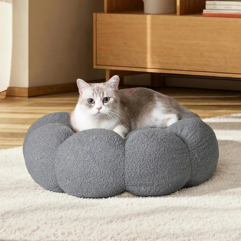 Calming Dog and Cat Bed — Fluffy Pebble Donut Design, Non-Slip Base, Machine Washable, 5 Colours