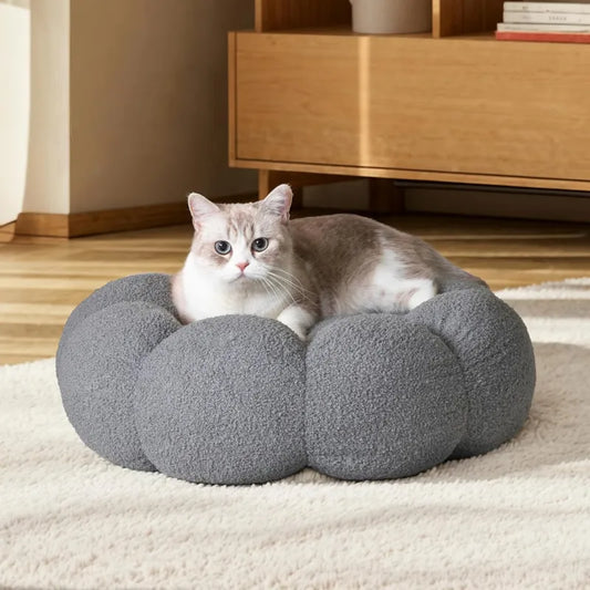 Calming Dog and Cat Bed — Fluffy Pebble Donut Design, Non-Slip Base, Machine Washable, 5 Colours