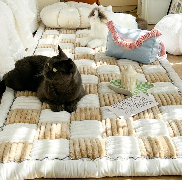 Plush Patchwork Pet Mat | Soft Non-Slip Floor Mat for Cats & Dogs | Multiple Sizes