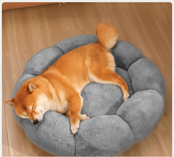 Calming Dog and Cat Bed — Fluffy Pebble Donut Design, Non-Slip Base, Machine Washable, 5 Colours