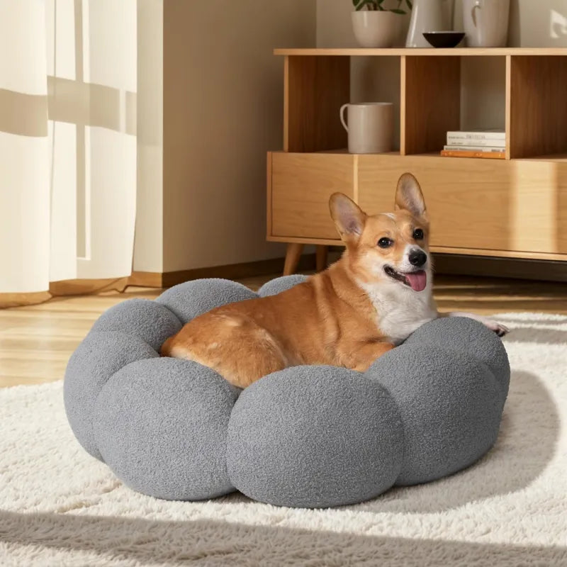 Calming Dog and Cat Bed — Fluffy Pebble Donut Design, Non-Slip Base, Machine Washable, 5 Colours