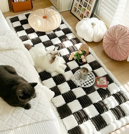Plush Patchwork Pet Mat | Soft Non-Slip Floor Mat for Cats & Dogs | Multiple Sizes