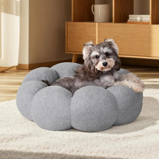 Calming Dog and Cat Bed — Fluffy Pebble Donut Design, Non-Slip Base, Machine Washable, 5 Colours