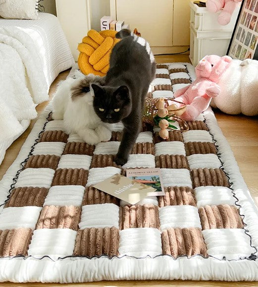 Plush Patchwork Pet Mat | Soft Non-Slip Floor Mat for Cats & Dogs | Multiple Sizes