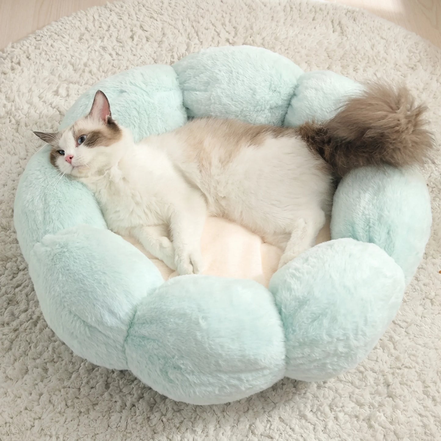 Calming Dog and Cat Bed — Fluffy Pebble Donut Design, Non-Slip Base, Machine Washable, 5 Colours